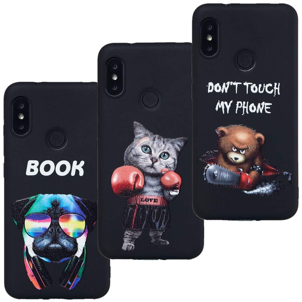CUAgain 3 x Compatible with Xiaomi Mi A2 Lite/Redmi 6 Pro Case Silicone Black Cute Simple Pattern Design Pretty Mi A2 Lite Cover Ultra Thin Slim Protective Bumper Girls Boys Men Women - E