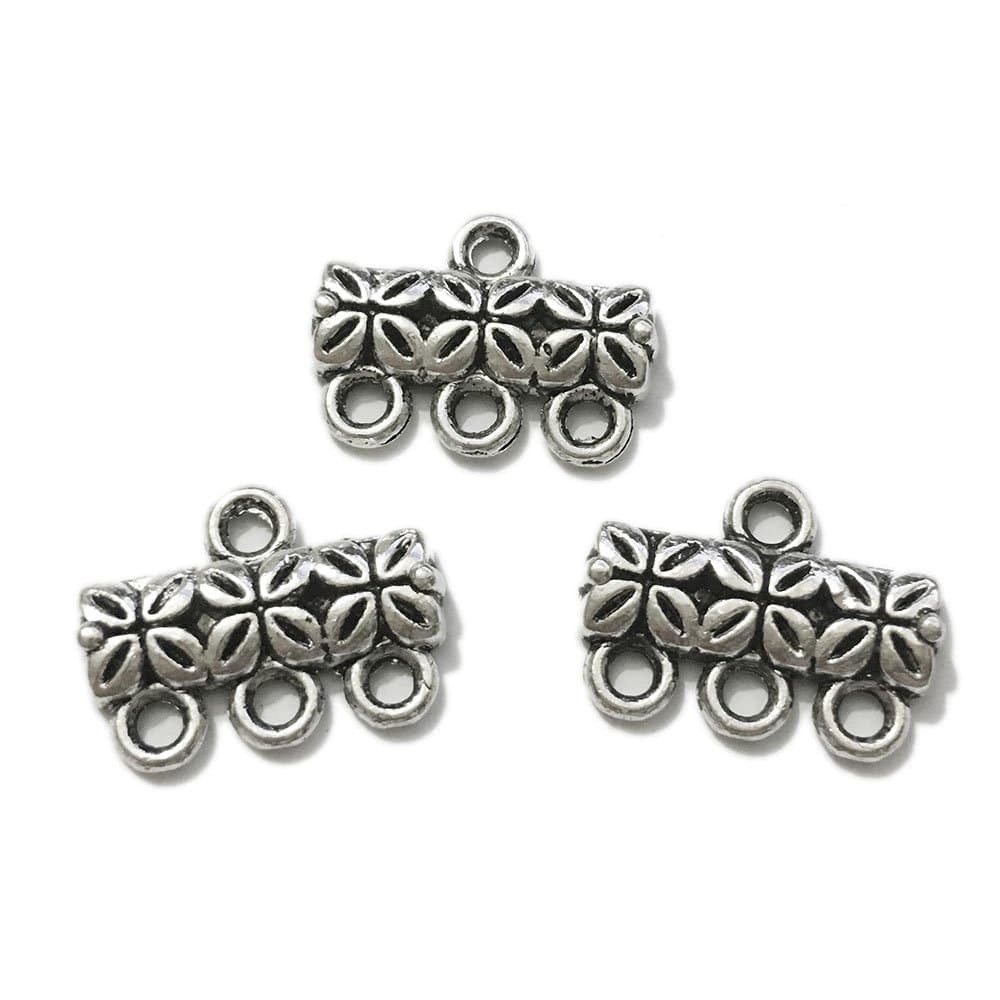 20pcs Component Multilayer Clasp Buckle Necklace Bails Connector Tassel Chains (15mm 3 Hole, Antique Silver)