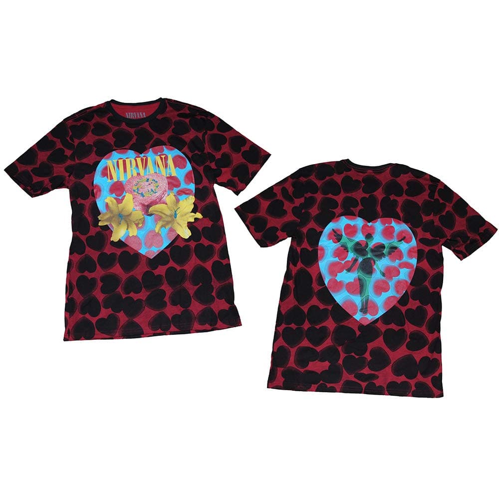 Nirvana Heart Shaped Box All Over Front & Back Print T-Shirt