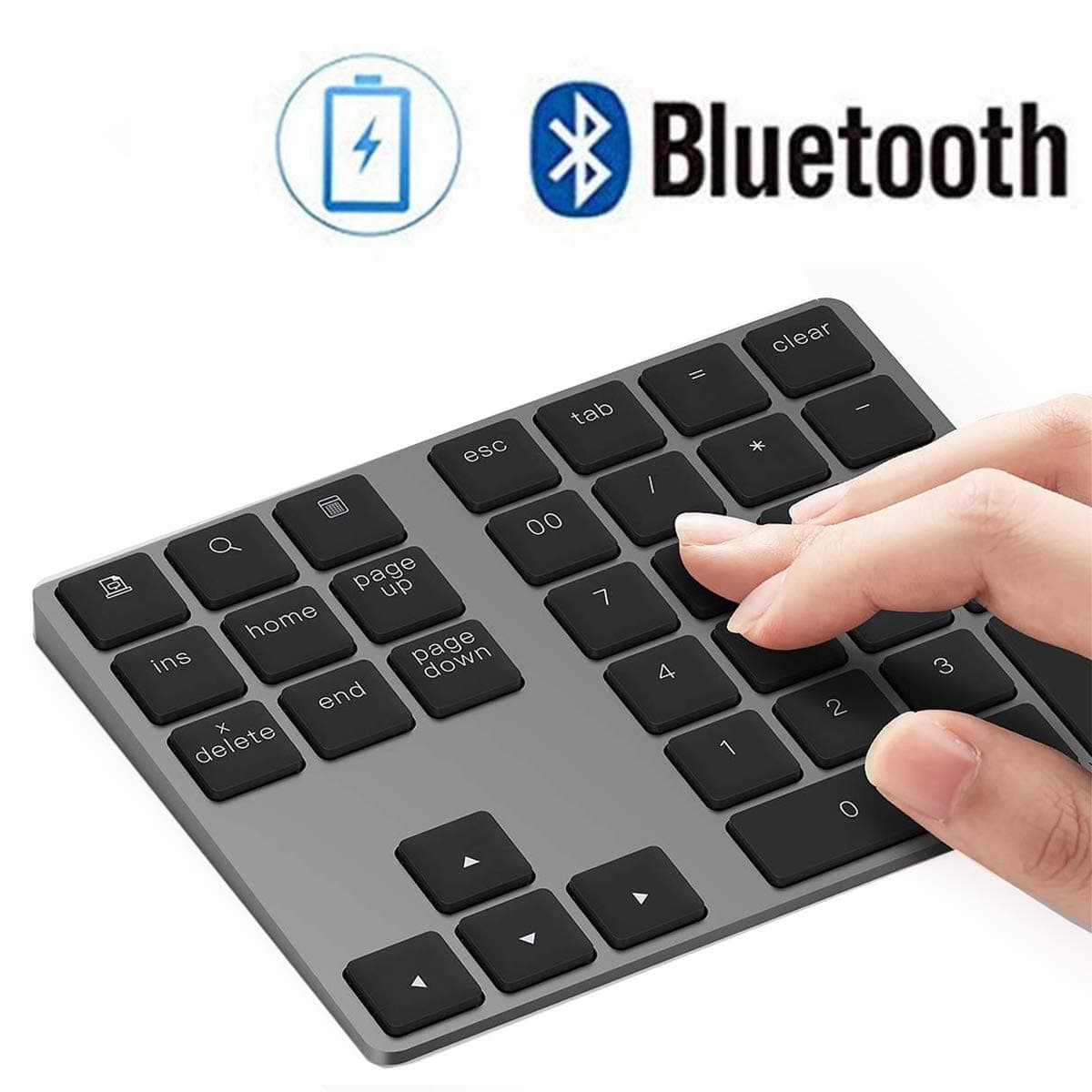 Kingcoo Bluetooth Numeric Keypad Rechargeable Aluminium Wireless Number Pad 34 Keys External Numeric Keyboard Data Input for Android MacBook iMac Windows Laptop PC Notebook (Black)