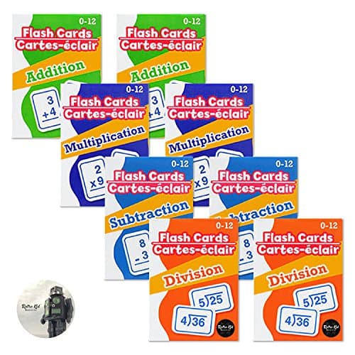 Retro Kid Math Flash Cards For Kids - 2 Sets - Subtraction, Addition, Division, Multiplication - Child Learning and Development Tools with Decal