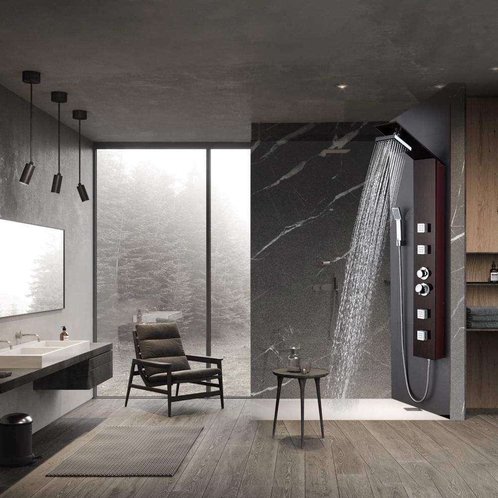 Shower Panel Shower Column 3 Shower Functions With Rain Shower Head 10 Massage Jets And Hand Shower,Bathroom Shower System With Mirror And Shelf,600015