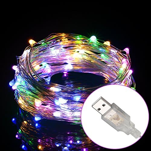 String Lights Copper Wire LED Starry Light, USB Powered Copper colorful 100 LEDs 10m/33ft , Waterproof Fairy Lights For Halloween, Xmas, Home, Bedroom, Patio, Garden and Party, Holiday Decoration …
