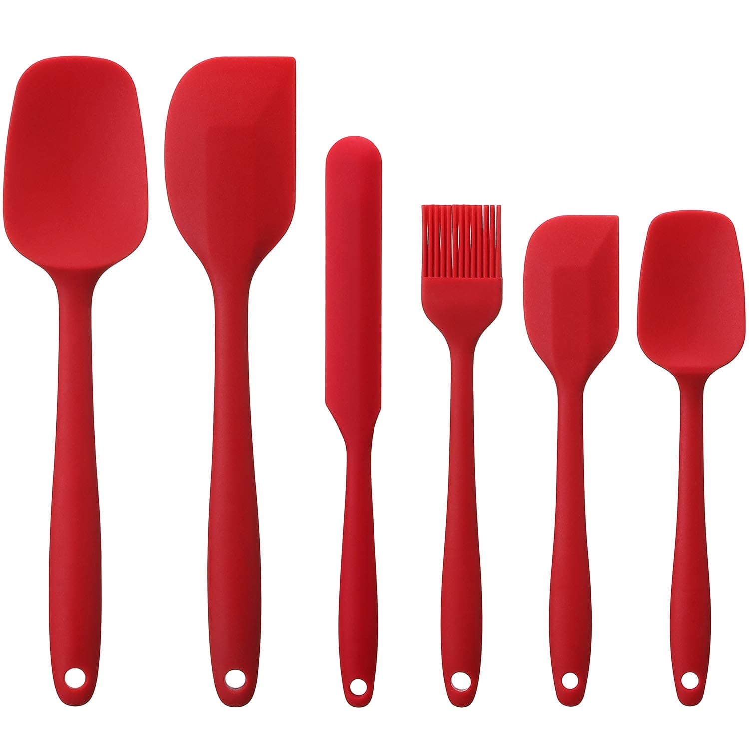 Elisel Silicone Spatula Set 6 piece sets of baking tools Stainless Steel Core scratch free heat resistant silicone scraper shovel for Cooking, Baking and Mixing (Red 6)