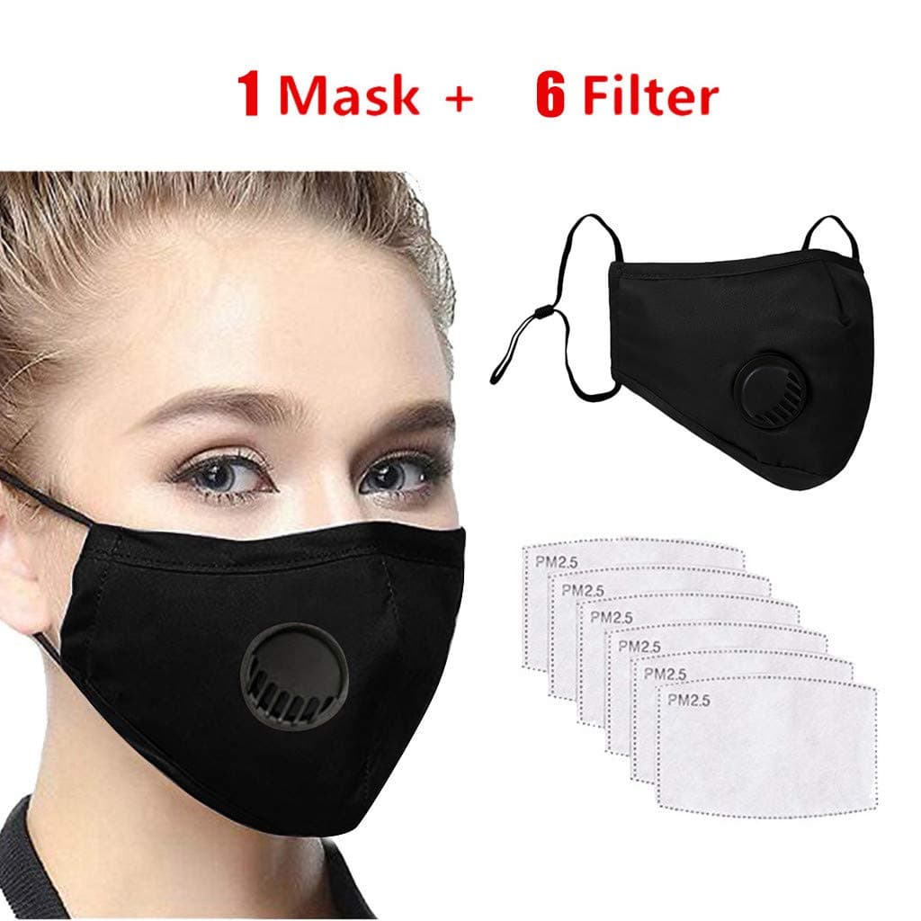 6 PCS Carbon Filter Replaceable +One Activated Face Màsc Bandanas with Breathing Valve for Adults Women and Men Working