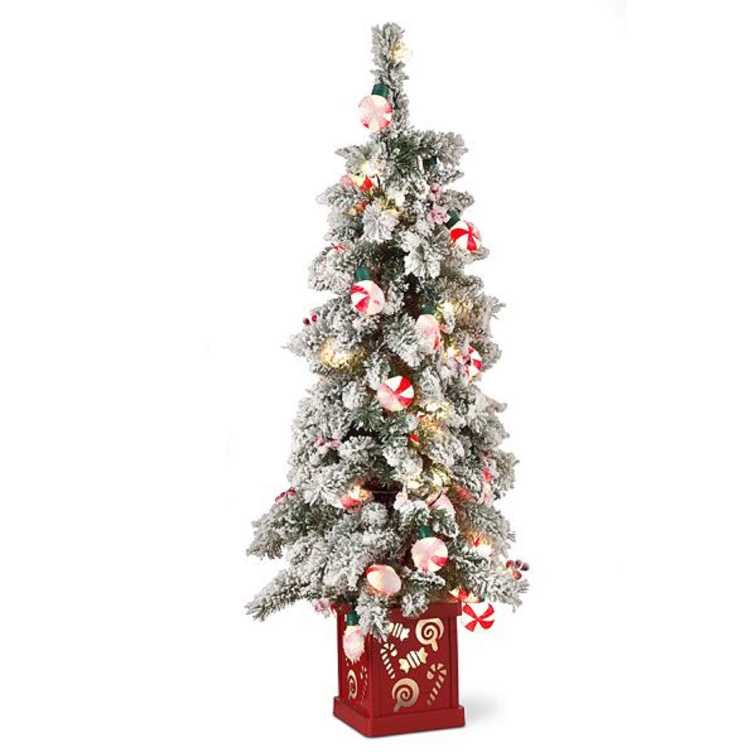 4 ft. Peppermint Christmas Tree with Lighted Base Decor | Perfect for Home Indoor / Outdoor Decoration by the Porch or Entryway