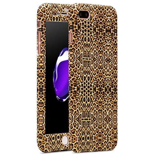 iPhone 7 Plus case, Vancer Full Body Protection [360 Degree All-around] Series, Hard Slim Premium shockproof Cover with Tempered Glass Screen Protector for iPhone 7 Plus(5.5) (Yellow Leopard)