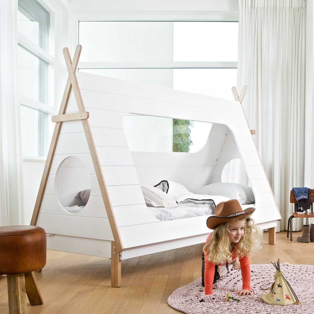Pharao24 Tipi Kid's Bed Pine Solid Wood White