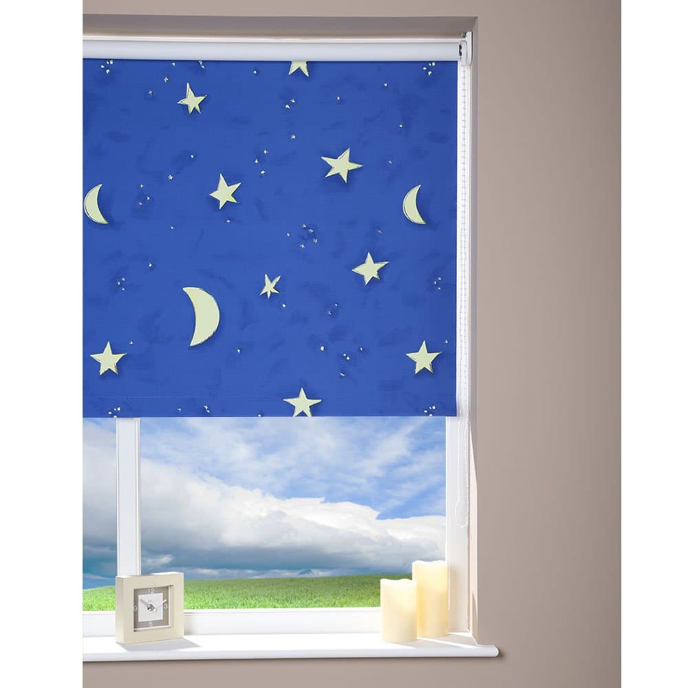 Brooklyn Blue Roller Window Blind with Drape Effect and Star Design - 52 x 180 cm