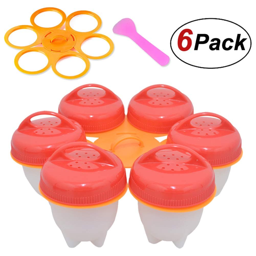 Silicone Egg Cooker without Shell, Non-stick BPA Free Egg Boiler Hard Boiled Egg Maker of New Version with Holder, 6 Pack