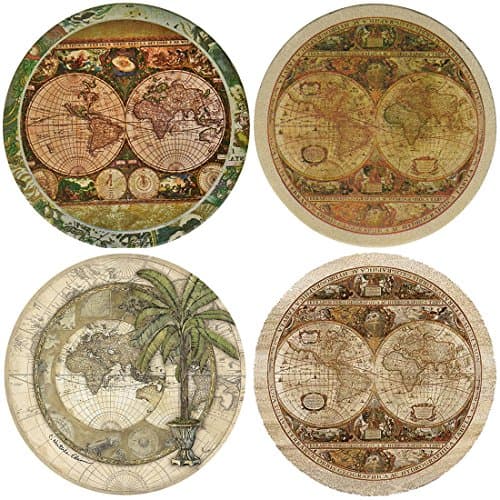 QIMOUSE Coasters Non Slip, Ceramic Old World Map Design Coasters Set of 4