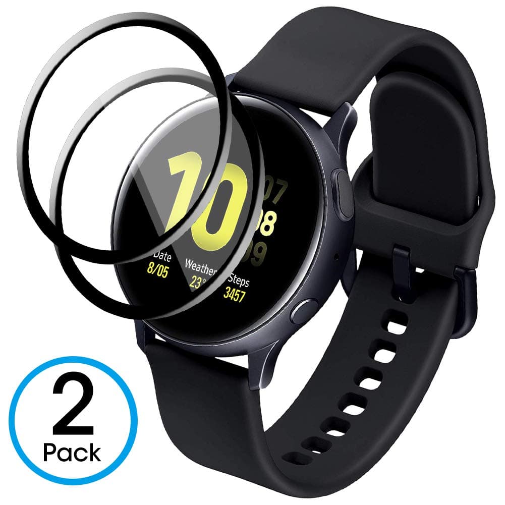Galaxy Watch Active2 Screen Protector 40MM [Full Coverage] AMOVO Glass Protector for Samsung Galaxy Watch Active 2 [Case Friendly] [High Sensitivity] 3D Curved Tempered Glass Protective (40mm, Black)