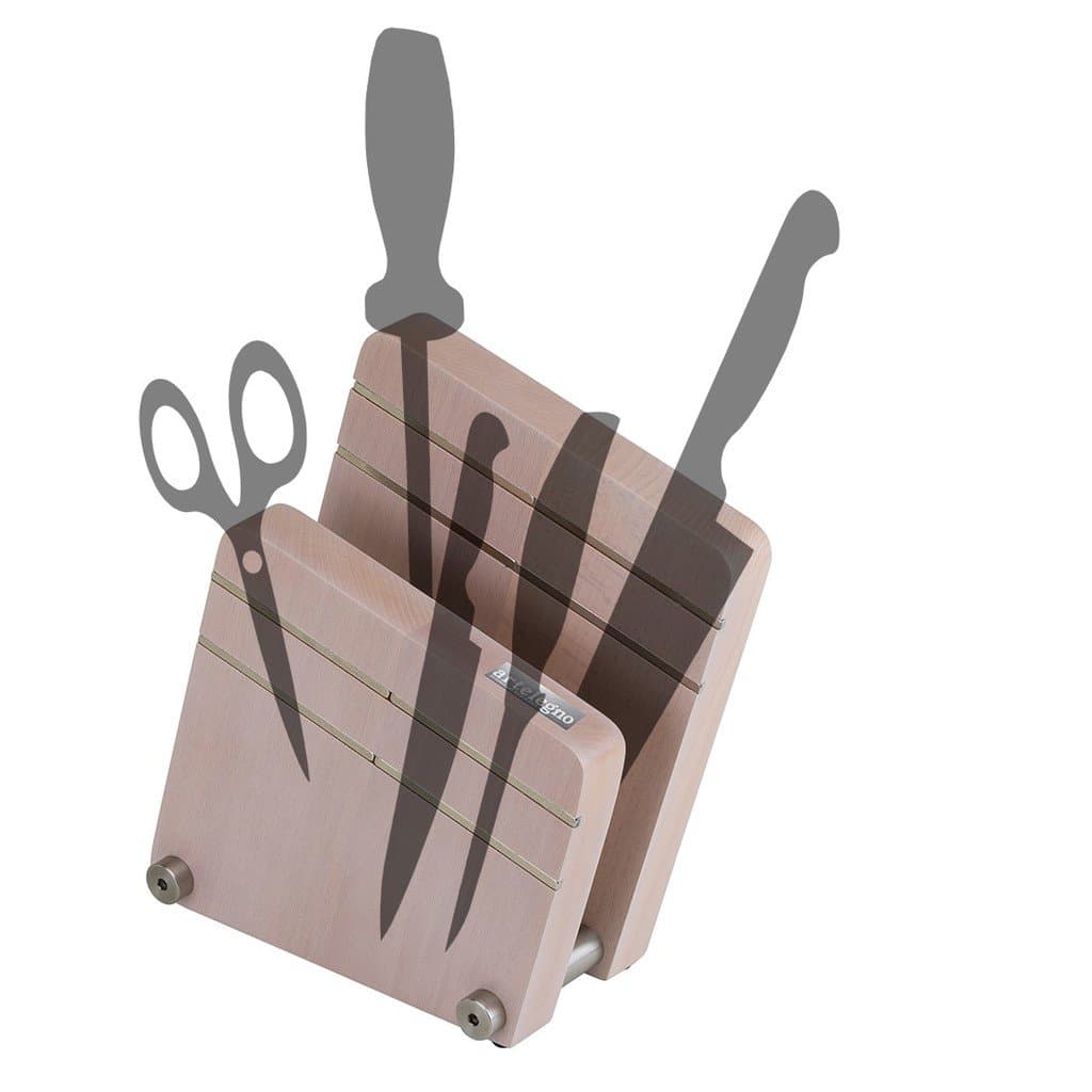 Artelegno Magnetic Knife Block Solid Beech Wood 2 Panel Displays/Protects 10 High-End Knives Elegantly, Luxurious Italian Milano Collection by Master Craftsmen, Eco-friendly, Whitewash Finish