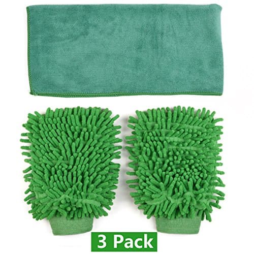 [3 pack] Premium Microfiber Scratch - Free Car Wash Mitt with Large Ultra-soft Highest Density Polishing Cloth - Cleaning Gloves for Car Washing, House Cleaning and Dusting, Wet or Dry Use, Green