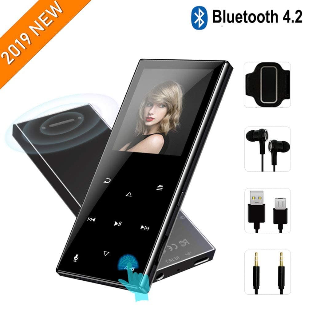 FenQan MP3 Player - Bluetooth 4.2-2019 New Updated Model,HiFi Lossless Mp3 Player with Touch Buttons,62 Hours Playback,Support Up to 128GB,Built-in Speaker, FM Radio,Voice Recording,E-Book,Black
