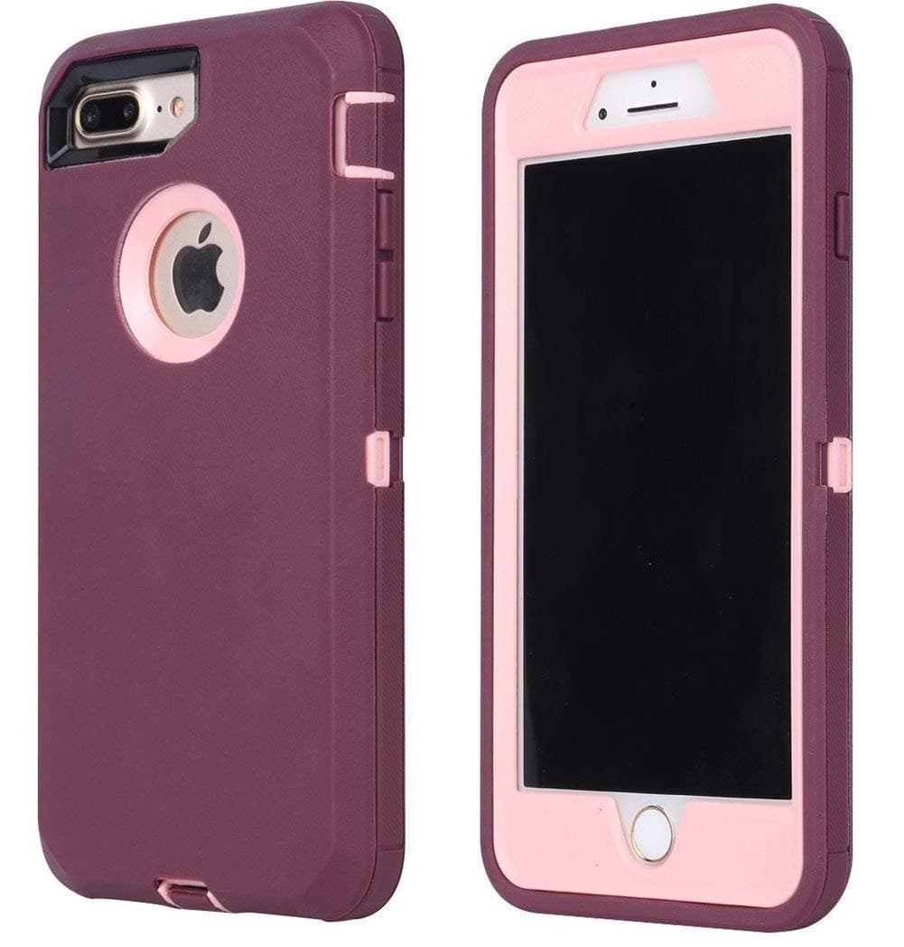 Annymall Case Compatible with iPhone 8 Plus/iPhone 7 Plus with Built-in Screen Protector, Heavy Duty Tough 4 in 1 Rugged Shockproof Cover for Apple iPhone 7 Plus & iPhone 8 Plus (Burgundy)