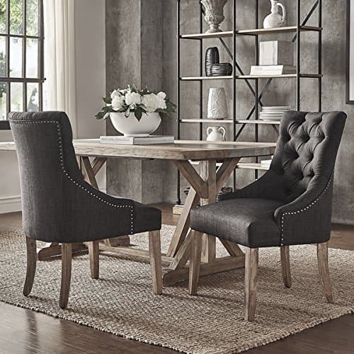 SIGNAL HILLS Benchwright Button Tufts Wingback Hostess Chairs (Set of 2) (Dark Grey Linen)