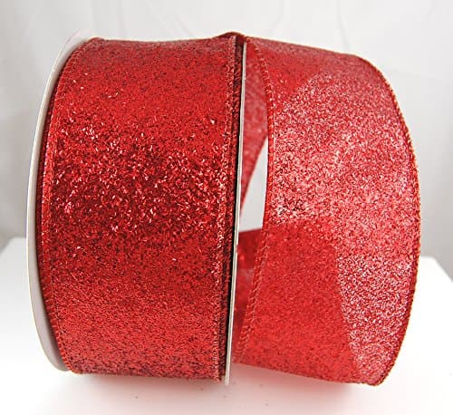 Wire Edged Trillion Solid Red Glitter Christmas Ribbon 2 1/2" - 25 Yards