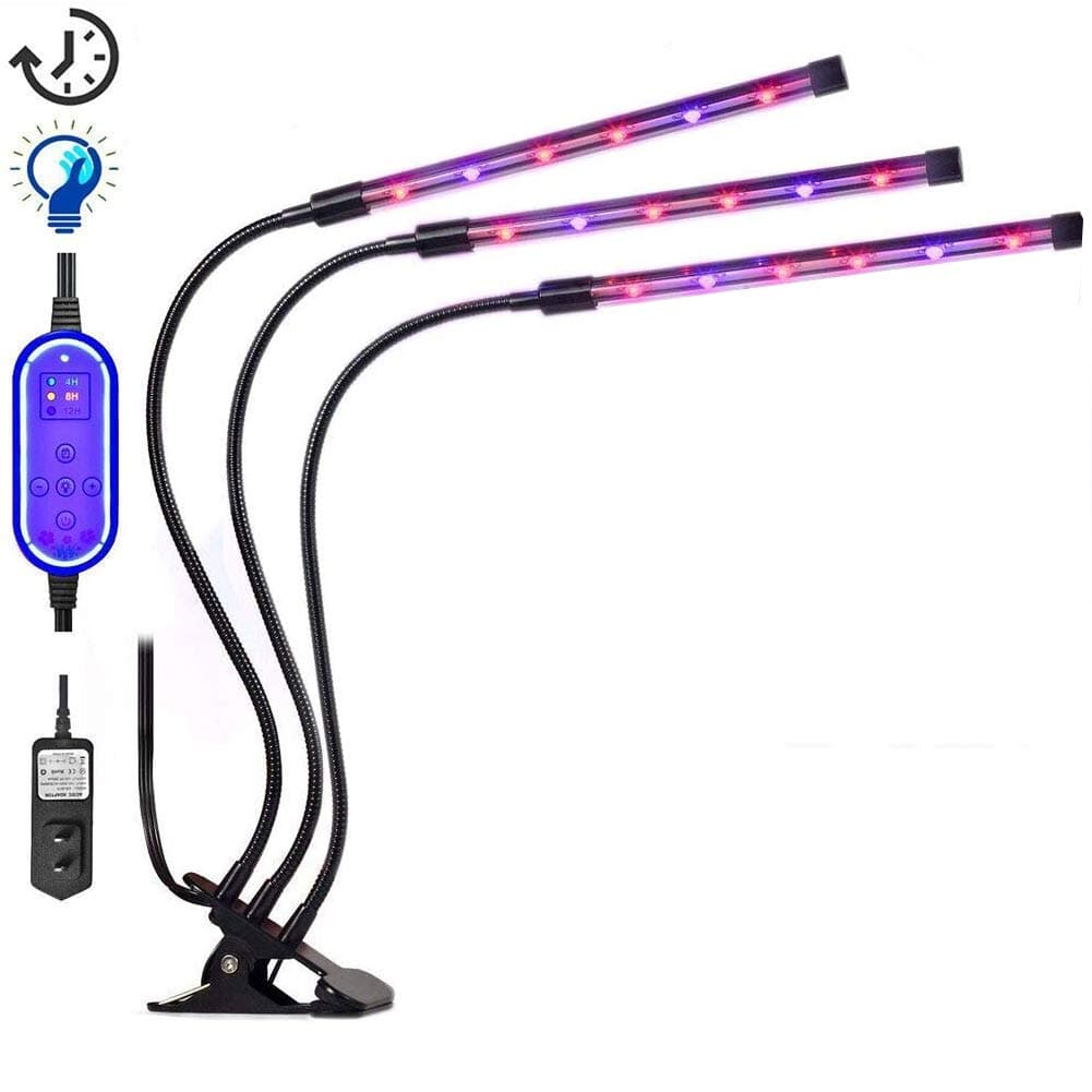 Upgraded 3 Head Plant Grow Light with Timer (4/8/12H) Auto Turn On/Off Every Day, LED Grow Lamp High-Brightness Bulb, Adjustable Gooseneck and 8 Dimmable Levels for Indoor Plants Greenhouse Office