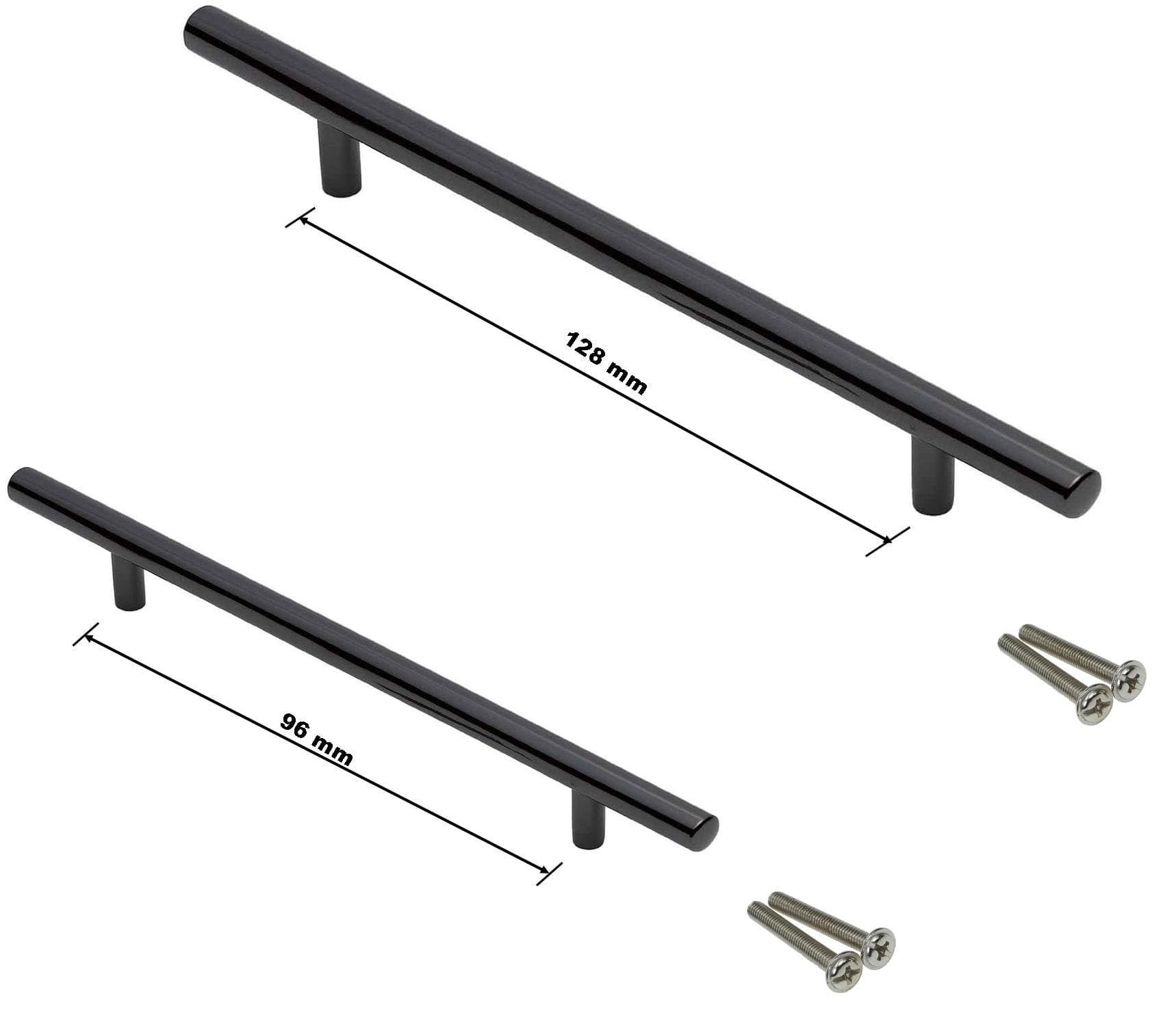 Bright Black NICKEL T Bar Kitchen Cabinet Door Pull Handle Handles - 96 mm or 128 mm .