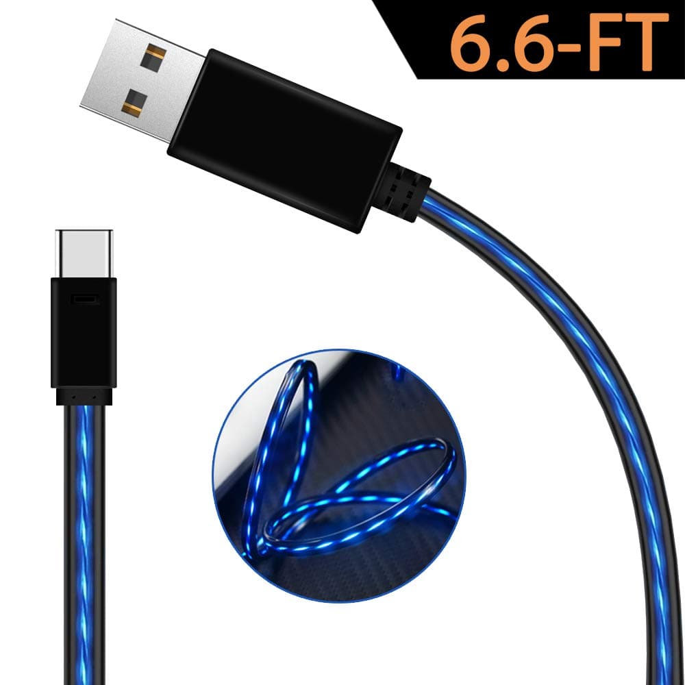 USB LED Type C Cable,Oliomp 6.6ft Visible LED Light Flowing Type C Cable Fast Charging, USB Type C Charger Cord for Samsung Galaxy S8 S9 Plus Note 9 8/Huawei/HTC More Android Phone