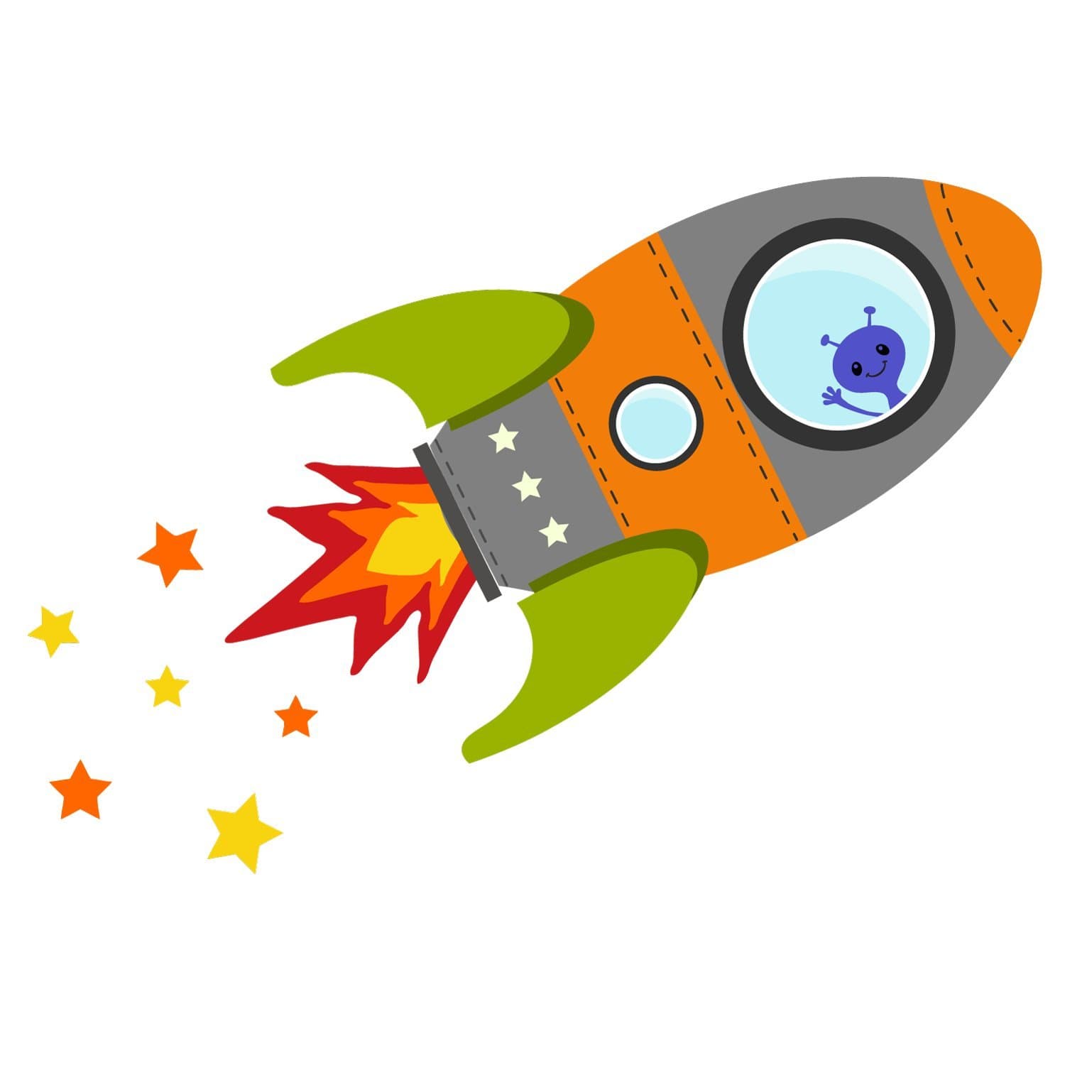 Flying Rocket Wall Sticker by Stickerscape (Regular Size) 57cm x 37cm - Orange Colour Option