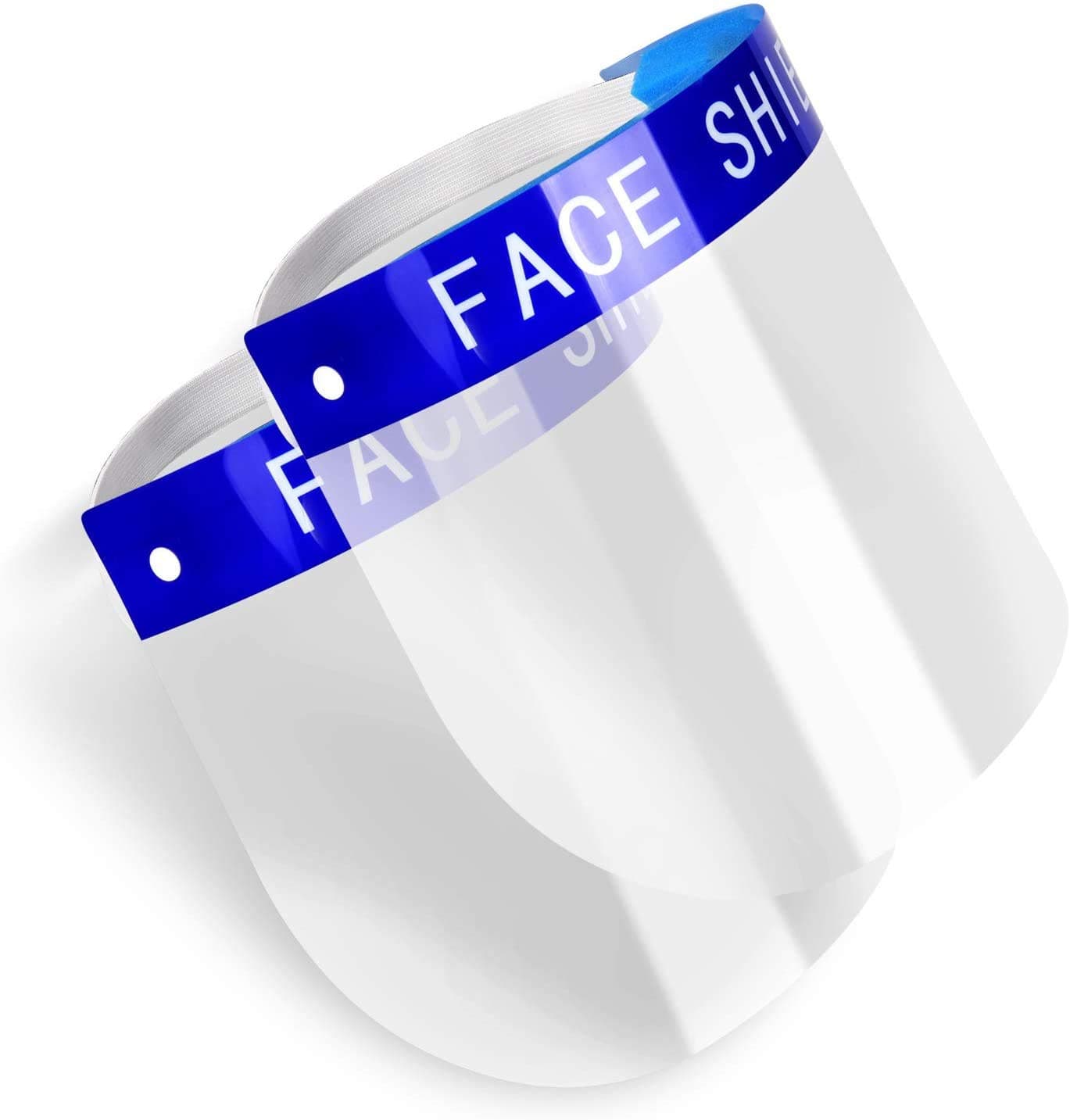 HomasenSafety Face Shield 2 Pack, All-Round Protection Cap with Clear Wide Visor Spitting Anti-Fog Lens, Lightweight Transparent Shield with Adjustable Elastic Band colors may vary (SPGMASK-2)