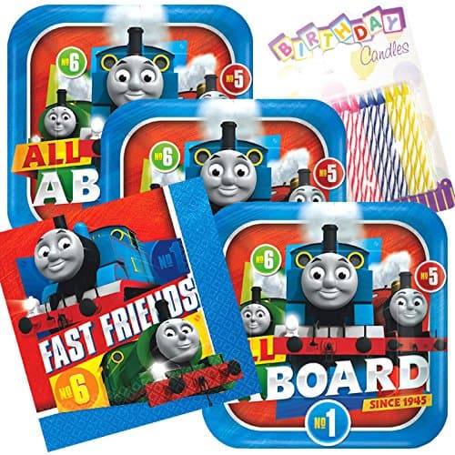 Lobyn Value Pack Thomas The Train All Aboard Party Plates and Napkins Serves 16 With Birthday Candles