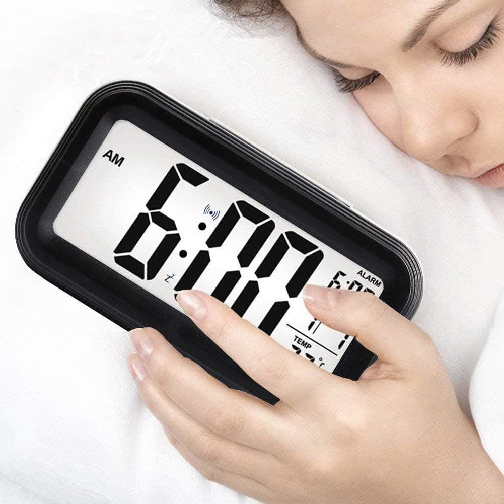 GloryLife Digital Clock Table Alarm Clock LED Modern Date Temperature Day Week Display Digital Brightness Adjustable (Black)