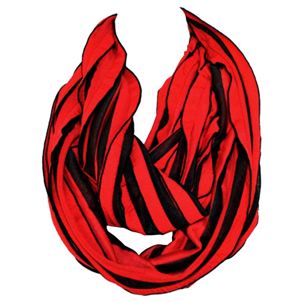 Silver Fever Elegant Ruffled Infinity Loop Scarf Black Red