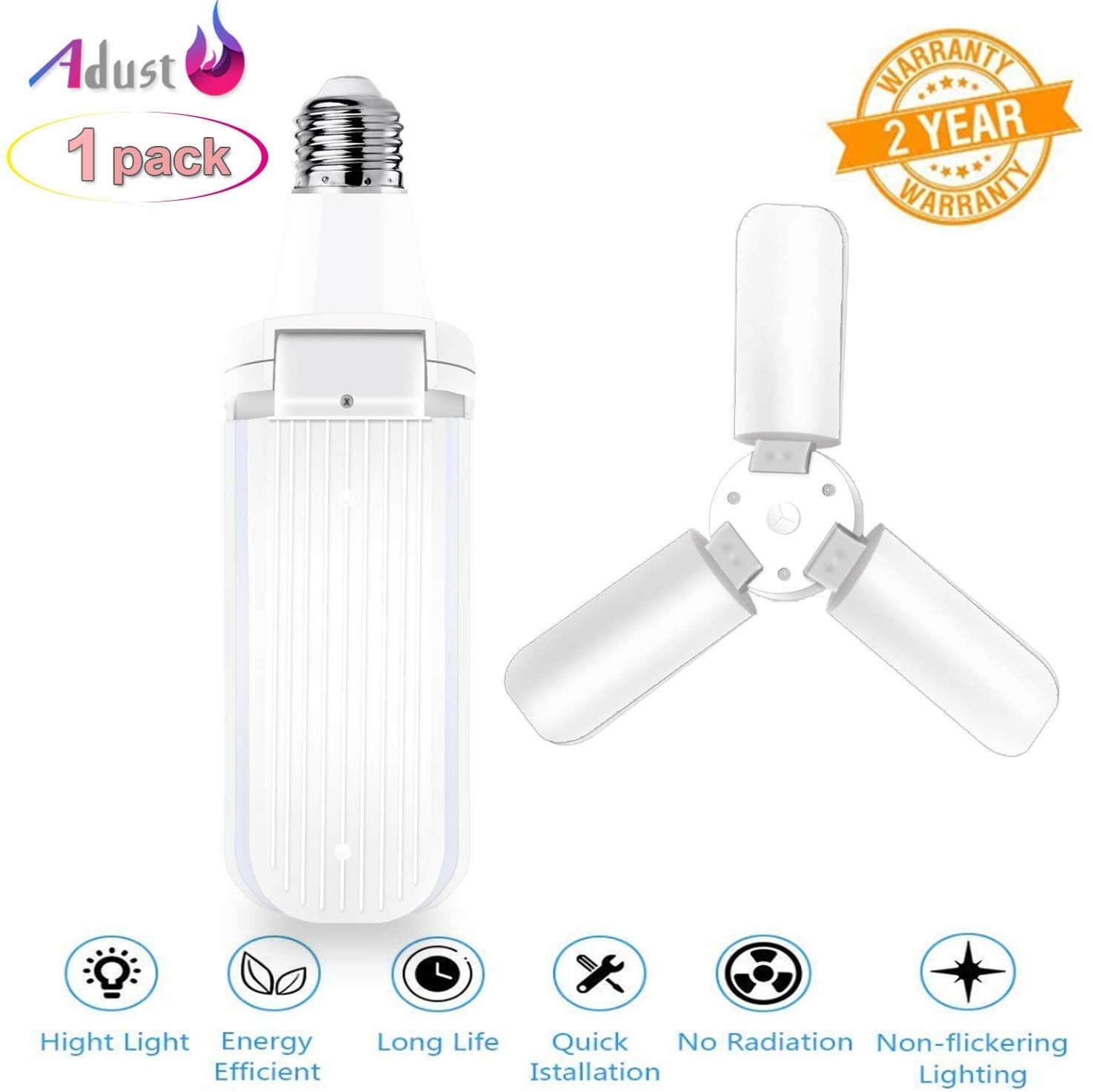 Adust Garage Light Deformable 45W,E26/E27 led Garage Ceiling Lights,Triple Glow 4500lm,Super Bright led Bulbs Light Working Light for Warehouse, Workplace, Basement, Garage,Utility Shop Light