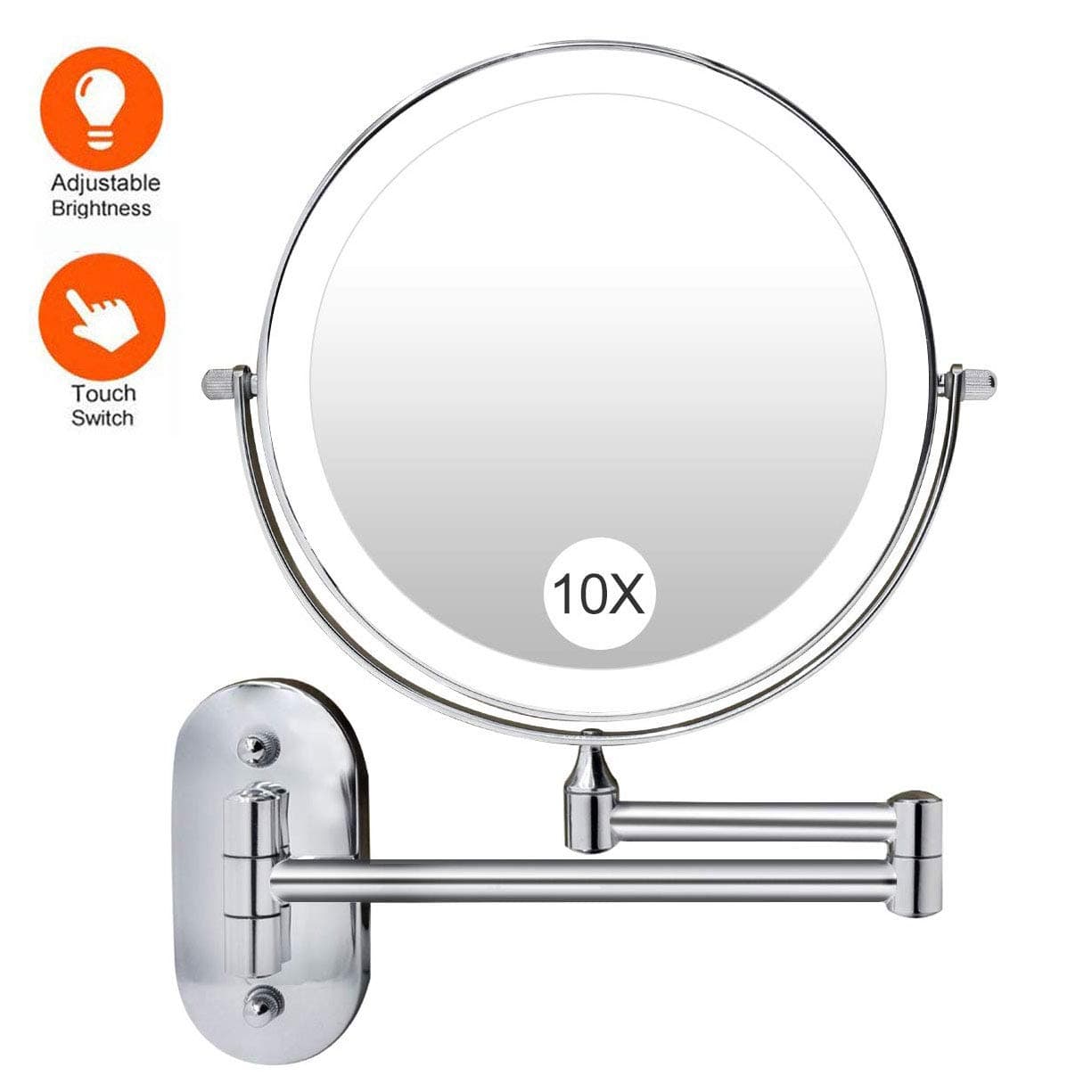 XIGG Wall Mounted Makeup Mirror with Lights, LED Wall Mounted Vanity Mirror with Dimmable Lights and Touch Switch, 10X Magnifying Wall Bathroom Mirror for Hotel Vanity USB Rechargeable