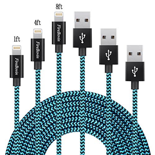 FireBovin Iphone Cable , 3Pack 1FT 4FT 8FT Phone Cord Lightning Cable Charger with Aluminum Connector for iPhone 7/7 Plus/6s/6s Plus/6/6Plus/5s/5c/5, iPad/iPod Models-Blue