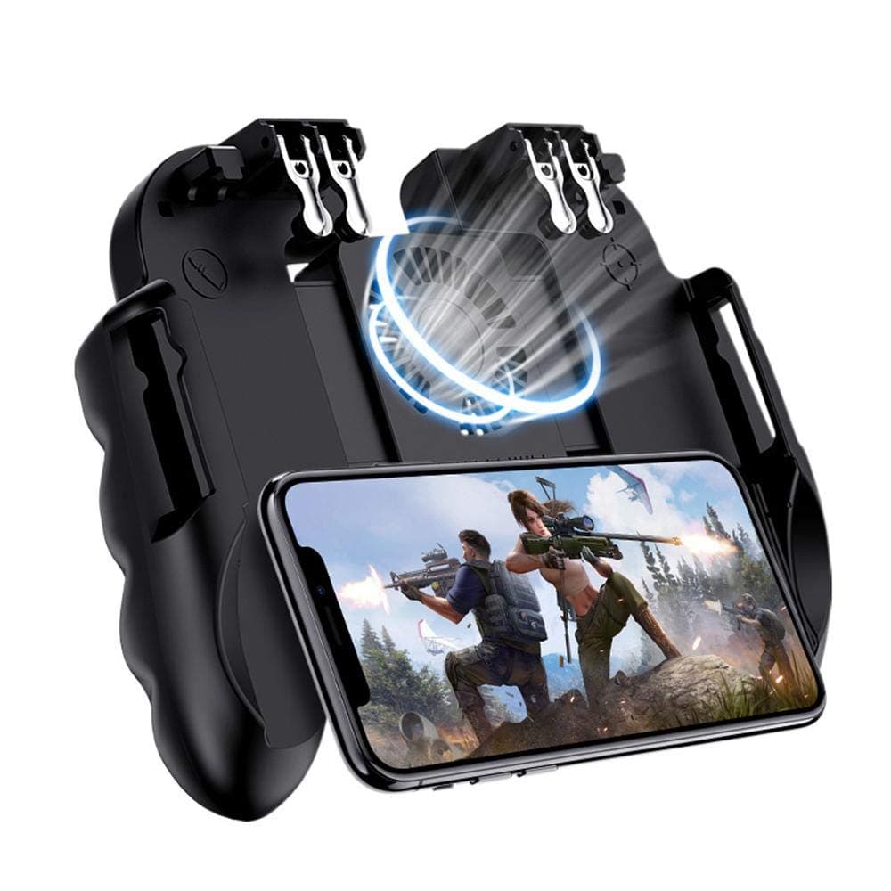 Goglor Mobile Game Controller for PUBG, [6 Finger/Upgrade Version Android & iPhone L1R1 Aim and Shoot Triggers Joystick Gamepad with Cooling Fan for Battle Royale/Knives Out(Include 2 Finger Sleeve)