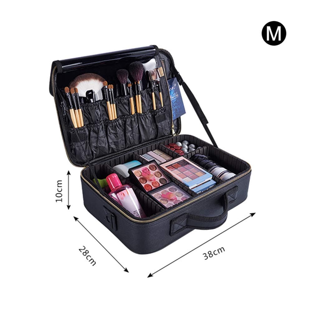 Enterrific Double-layer PU Cosmetic Case Makeup Brush Organizer Makeup Artist Case with Belt Holder