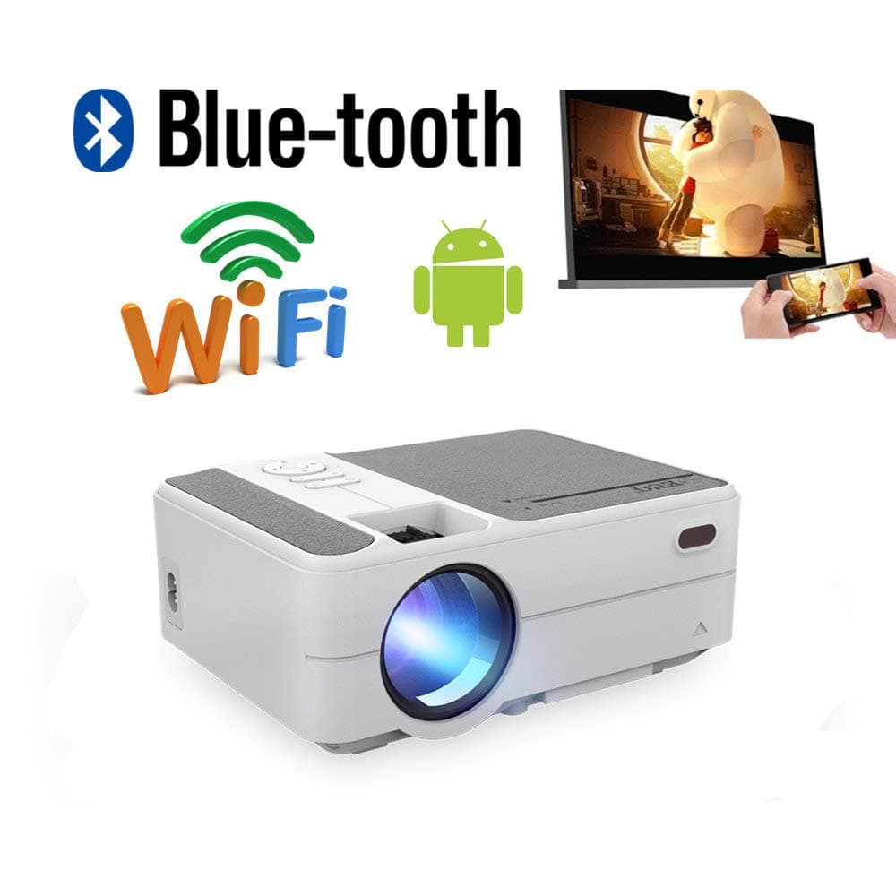 Wireless Wifi Projector Android Portable,Mini Video Projector Bluetooth Home Cinema with Sync Screen Built in Speaker HDMI USB SD VGA Compatible with Smartphone Tablet PC TV Stick DVD for Movie Game