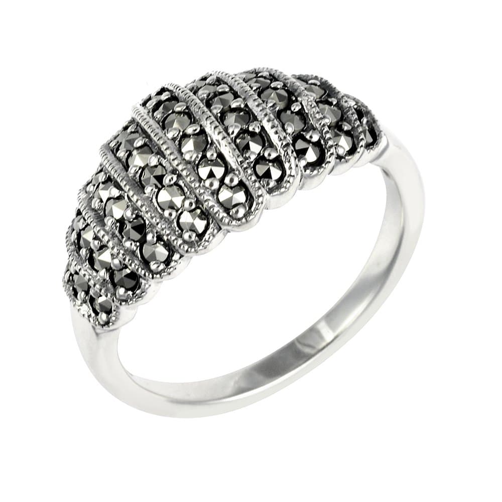Sterling Silver Stepped Art Deco Marcasite Ring