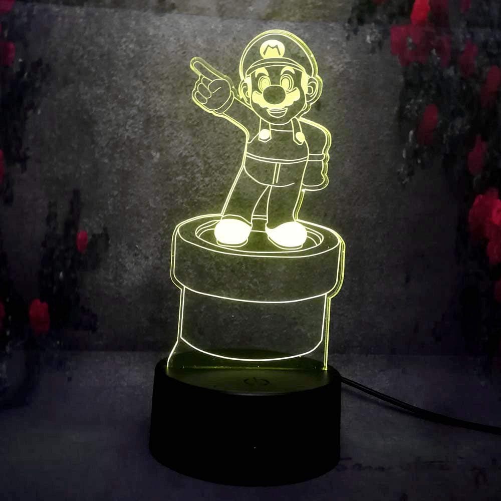 Amroe 3D LED Night Light 7 Color Change Remote Control Retro Game Super Mario Bedroom Decorative Desk Table Lamp Light Kid Gift USB Base Battery Powered