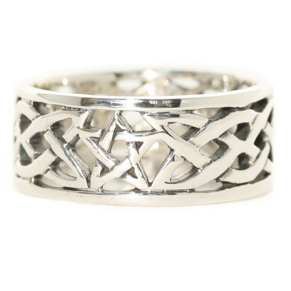 Solid Sterling Silver Pentagram Celtic Knot Pagan Wiccan Finger Ring Band (R022)