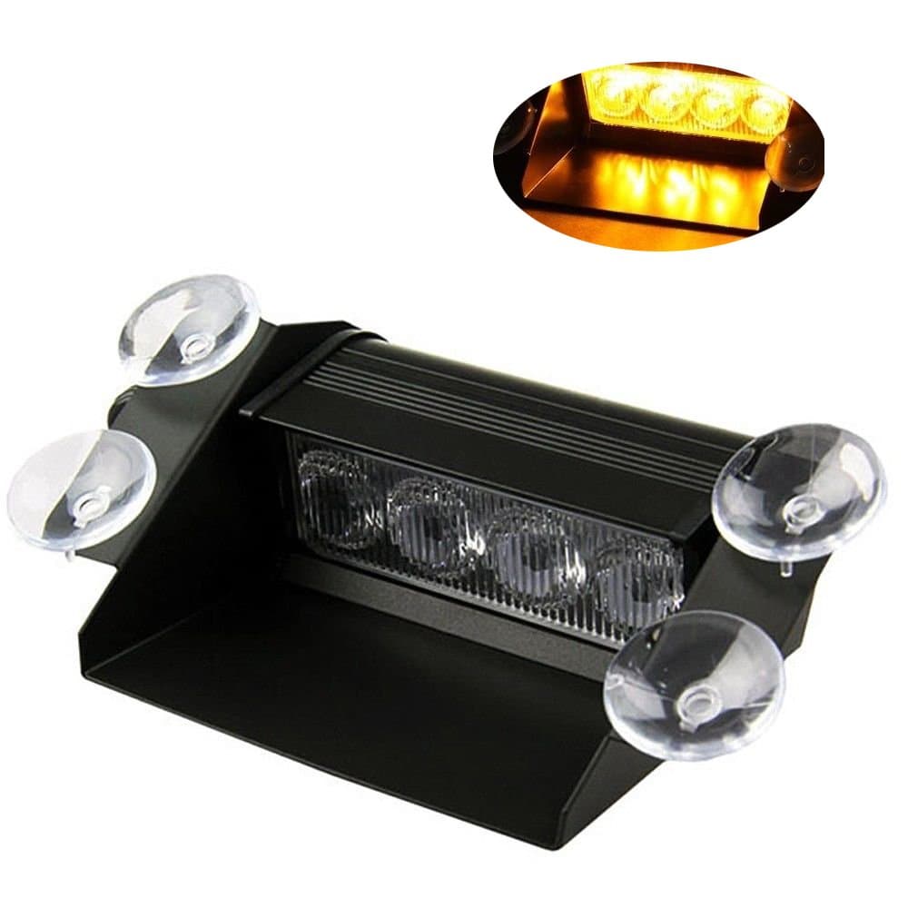 HEHEMM Car Emergency Light, 4 LED Warning Dashboard Dash Visor Strobe Lights Flashing Light Car Light Hazard Warning Lights 12V Led Light Bar (Amber