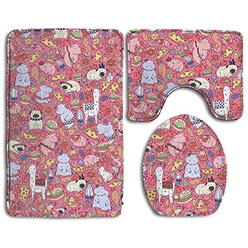 Bathroom Accessories Bath Rug Microfiber 3D Pattern Cartoon Pug Sets 3 Piece Toilet Mats Anti Slip Shower Floor Rugs Pedestal Rug + Lid Toilet Cover + Bath Mat