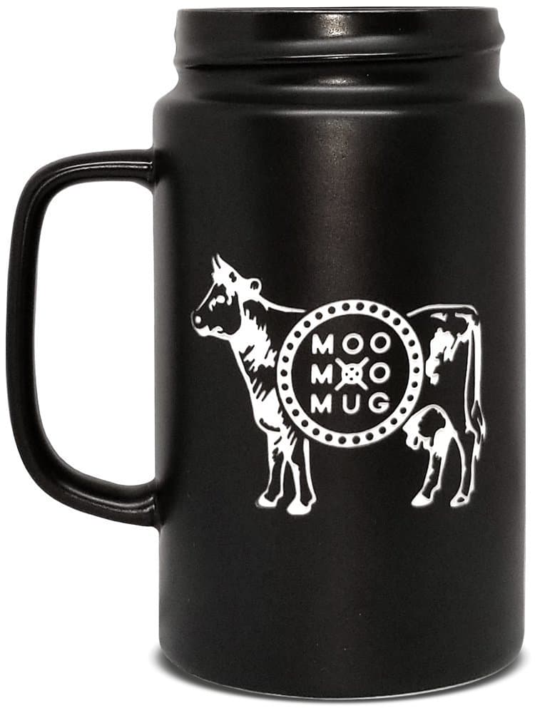 MOOMOOMUG Ceramic Mason Jar Mug Cup for Coffee, Best Gift for Kids, Perfect Gift for Wedding & Bachelor Party, 13oz (Carved Cow logo on Black Mug)