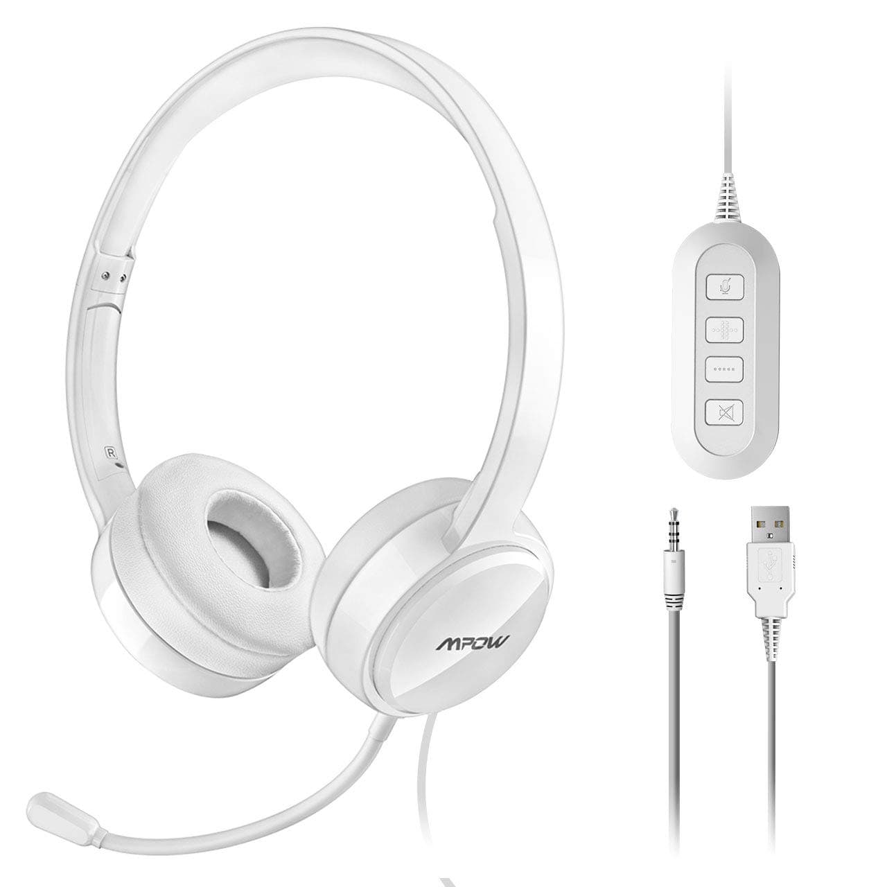 Mpow 071 USB Headset/ 3.5mm Computer Headset with Microphone Noise Cancelling, Lightweight PC Headset Wired Headphones, Business Headset for Skype, Webinar, Cell Phone, Call Center