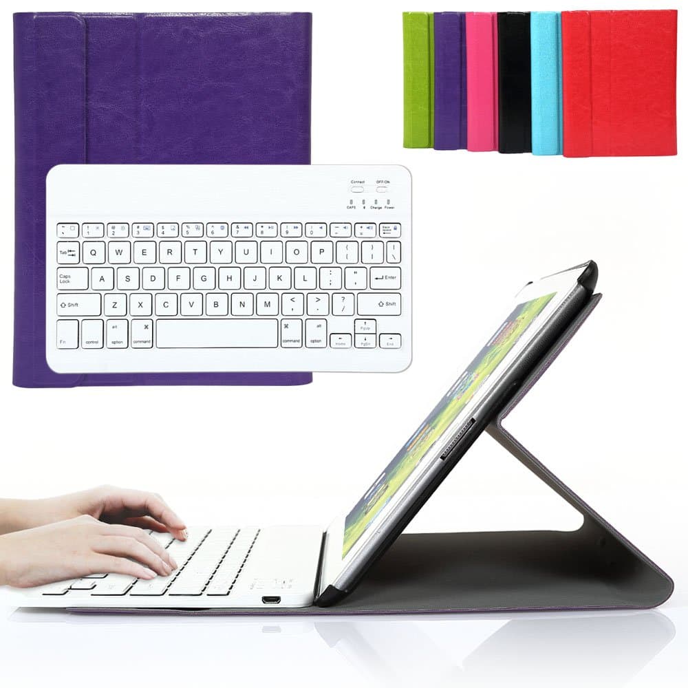 iPad 2/3/4 Keyboard Case, Ultra-Slim Removable Wireless Bluetooth Keyboard PU Folding Leather Folio Keyboard Case Cover for Apple iPad 2 3 4 Built in Stand Function-Purple
