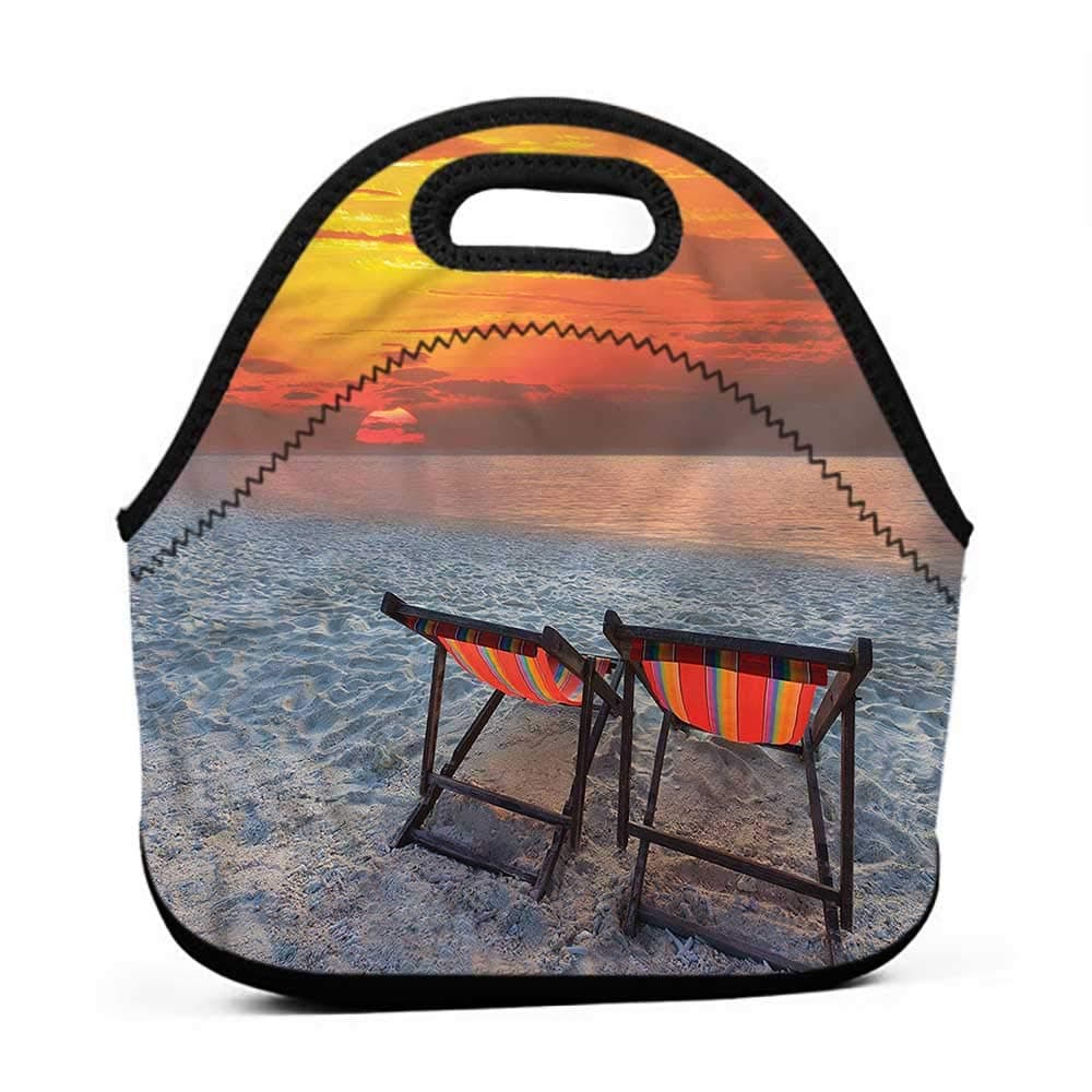 Removable Shoulder Strap Seaside,Beach with Colorful Sky,backpack and lunch bag set for girls