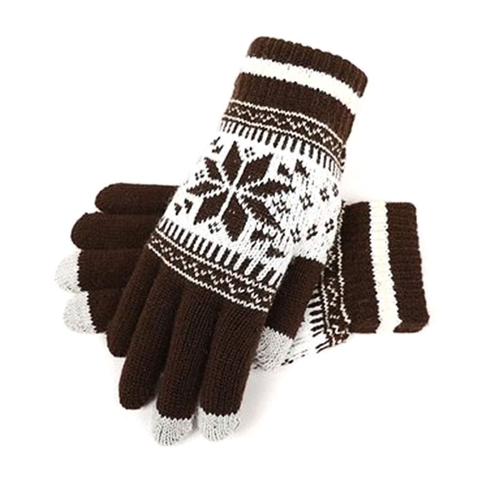 Warm Winter Knitted Screen Touch Gloves Snowflake Soft Thick Wool Thermal Mittens