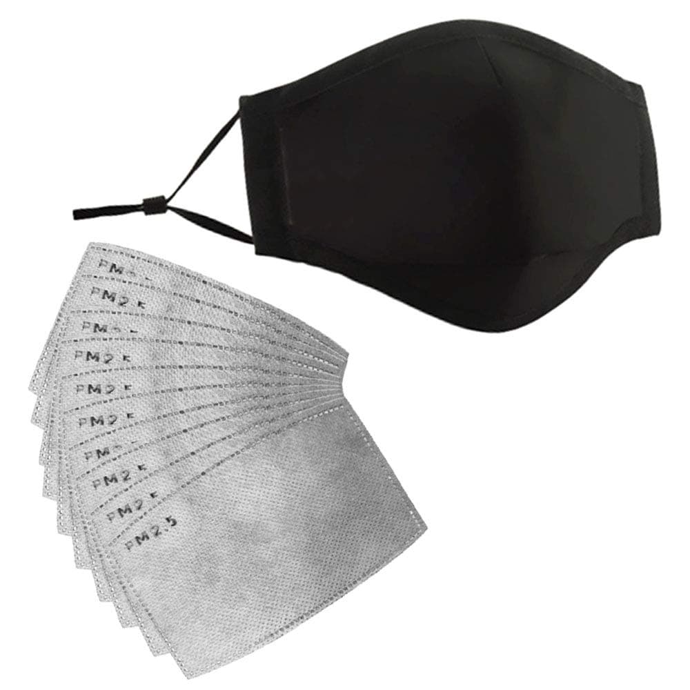 Van Caro Wash Reusable Mouth Mask,4-Layer Filter Insert,Cotton PM2.5 Air Filter Safety Mask(1Pcs Black Mask + 10Pcs Filter)