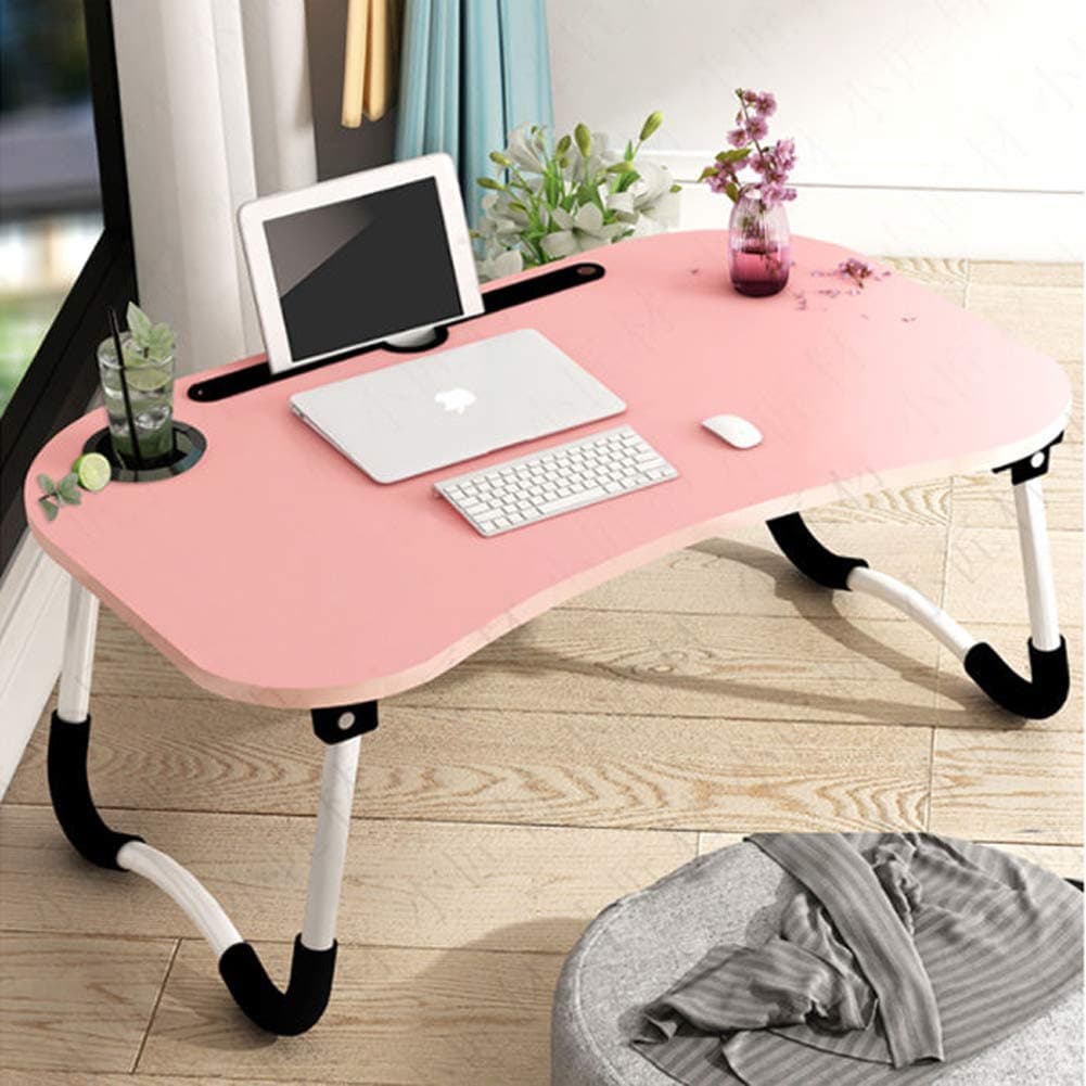 Large Laptop Table,Foldable Portable Lap Desk Tablet Holder,Notebook Stand Breakfast Table Bed Tray,ideal for 11''-17'' Laptop-Pink