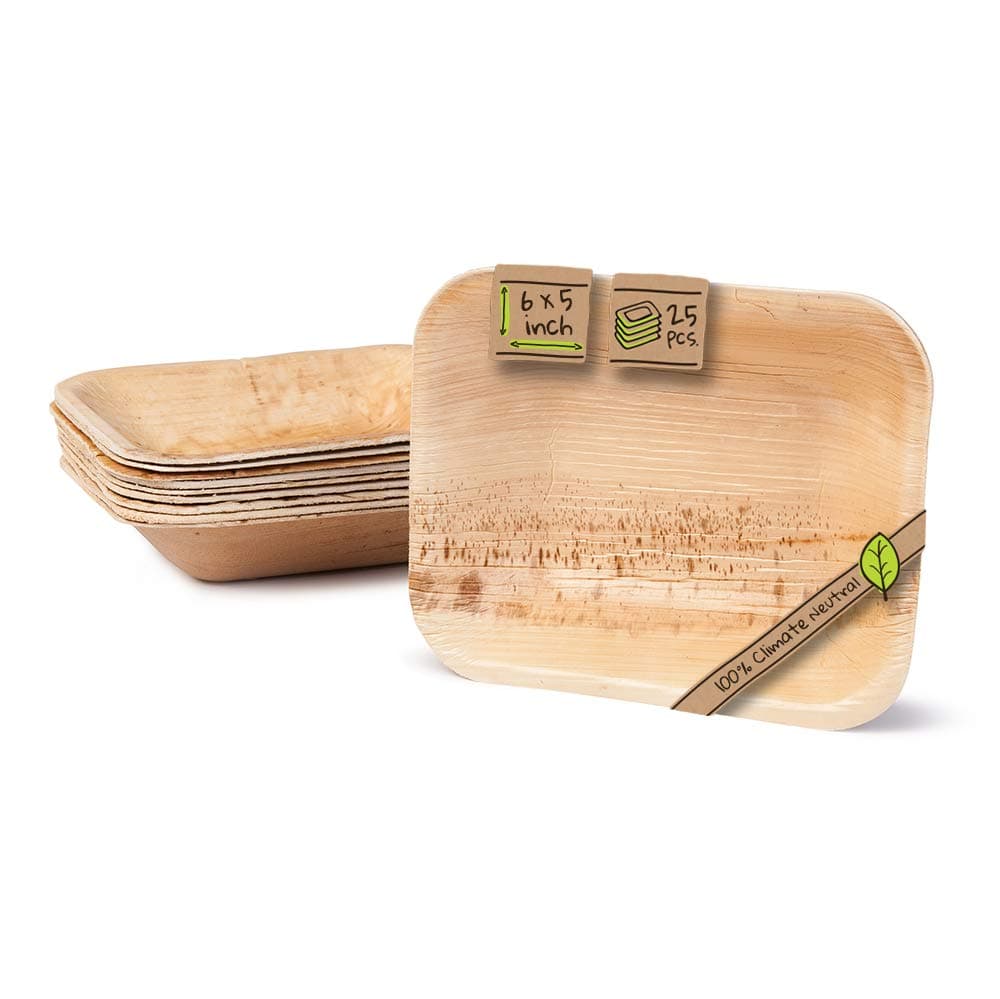 Naturally Chic Palm Leaf Plates - 6x5 Inch Rectangle Deep - Bamboo Like, Eco Friendly, Disposable, Compostable and Biodegradable Plates for Weddings, Parties and Events
