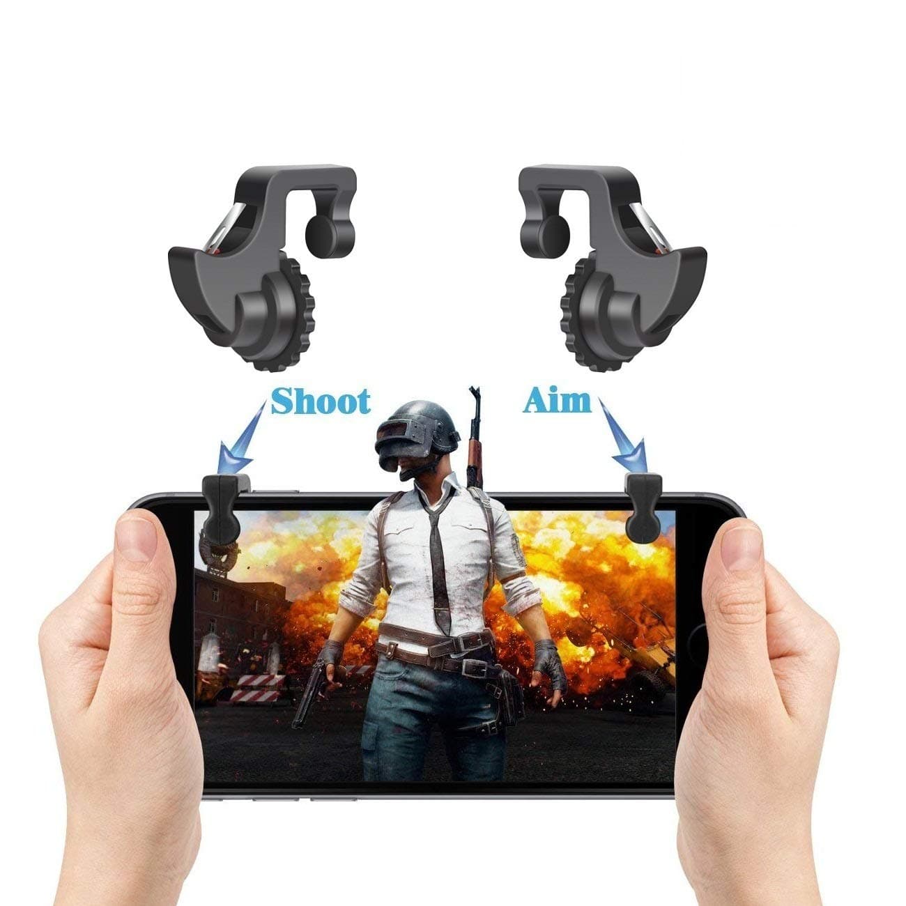 Mobile Game Controller with Sensitive Shoot and Aim Triggers for PUBG/Fortnite/Rules of Survival/Knives Out, Gaming Joystick for Android iOS (L1R1 Triggers Newest Version) (Black 2 Trigger)